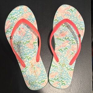 Lilly Pulitzer Coral Strap Patterned Flip Flop Sandals